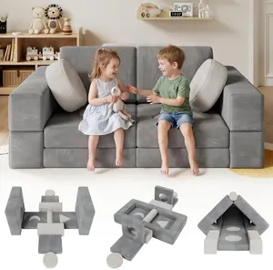 17-Piece Modular Kids Play Couch with Shape Pillows