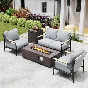 42" Fire Pit Table with 4-Seat Sofa Set