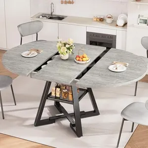 43"-57" Extendable Round Dining Table for 4-6, Grey