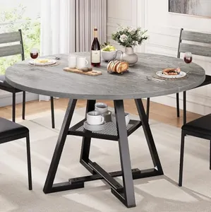 46" Round Pedestal Dining Table for 4, Grey