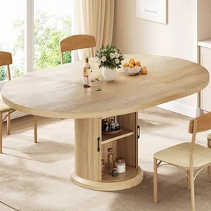 47"-63" Extendable Round Dining Table for 4-6