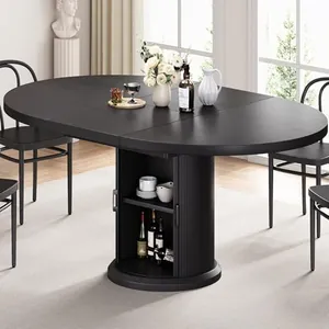 47"-63" Extendable Round Dining Table for 4-8, Black