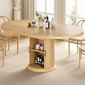 47"-63" Extendable Round Dining Table for 4-8, Natural