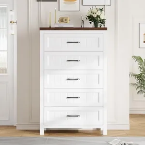 5 Drawer Dresser for Bedroom, White & Brown
