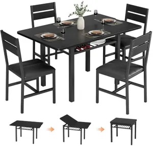 5-Piece Extendable Dining Table Set, Black