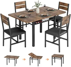 5-Piece Extendable Dining Table Set, Brown