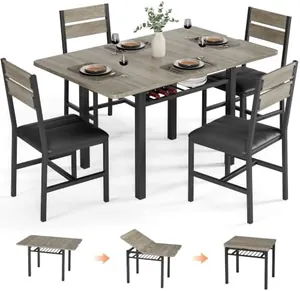 5-Piece Extendable Dining Table Set, Gray