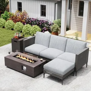 5-Piece Outdoor Patio Sofa Set with 42" Fire Pit Table