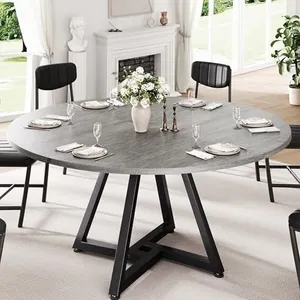51" Round Pedestal Dining Table for 4-8, Grey