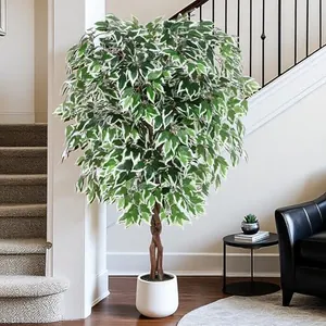 5FT Artificial Ficus Tree with Natural Curved Trunks and Whit…