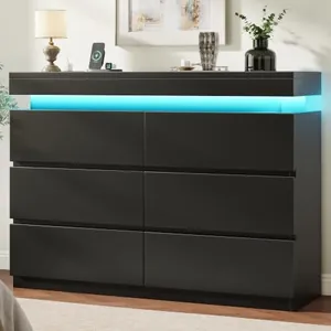 6 Drawer Dresser with LED Lights and Charging Station