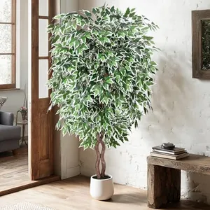 6FT Artificial Ficus Tree with Natural Curved Trunks and Whit…