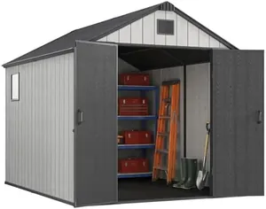 8x10FT Resin Outdoor Storage Shed with Floor & Windows
