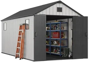 8x15FT Resin Outdoor Storage Shed with Floor & Windows