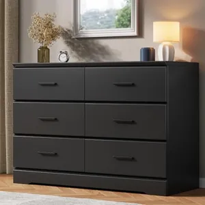 Black 6 Drawer Dresser with Silver Handles
