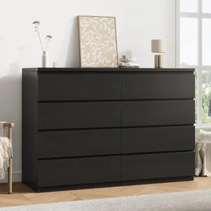Black 8 Drawer Dresser for Bedroom (15.3" D x 55.2" W x 32.3" H)