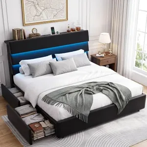 Black Full Size Bed Frame with 2 Storage Drawers & Headboard…
