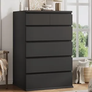 Black Tall 6 Drawer Dresser for Bedroom
