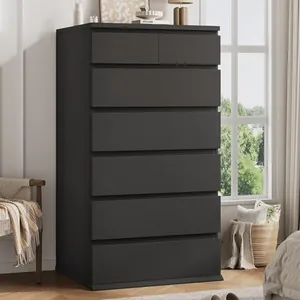 Black Tall 7 Drawer Dresser for Bedroom