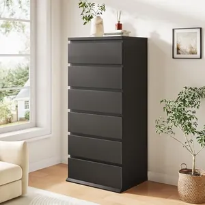 Black Tall Narrow 6 Drawer Dresser for Bedroom