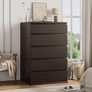 Brown Tall 6 Drawer Dresser for Bedroom
