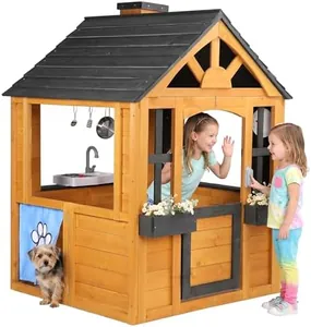 Cedar Wooden Kids Playhouse with Play Kitchen