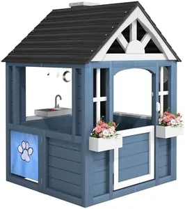 Cedar Wooden Kids Playhouse with Play Kitchen, Perfect