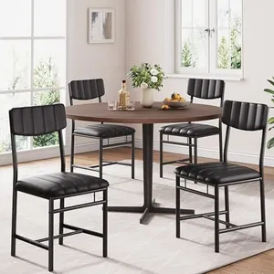 Dining Chairs Set of 4 with Leather Backrest