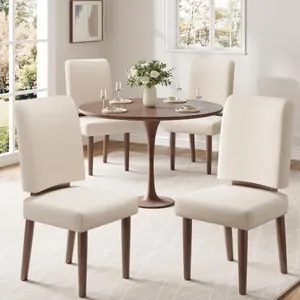 Dining Chairs Set of 4 with Solid Wood Legs, Beige