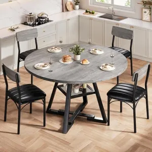 Dining Table Set for 4, Kitchen Table and Chairs for 4, Gray