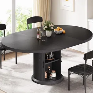 Extendable Round Dining Table for 4-6 with 2-Tier Storage She…