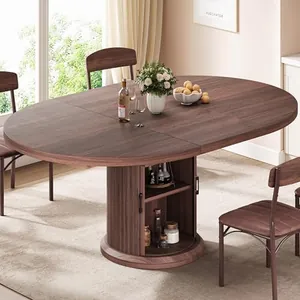 Extendable Round Dining Table for 4-6 with 2-Tier Storage She…