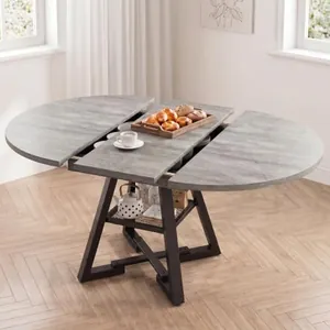 Extendable Round Dining Table for 4-8, Grey