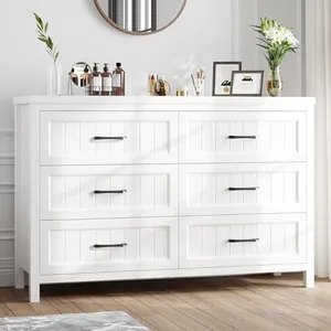 Farmhouse White 6 Drawer Dresser for Bedroom