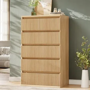 Fluted 6 Drawer Dresser for Bedroom, Oak