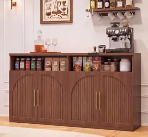 Fluted Sideboard Buffet Cabinet with Storage & Open Shelf