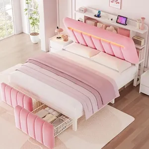 Full Size Bed Frame with Storage Headboard