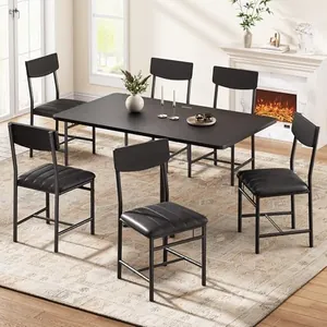 Industrial Dining Chairs Set of 6, Black