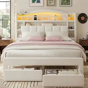 Kids LED Bed Frame with Storage Headboard