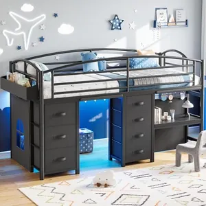 Low Loft Bed Twin Size with 7 Storage Drawers