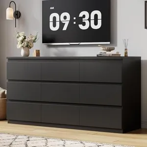 Modern Black 9 Drawer Dresser for Bedroom