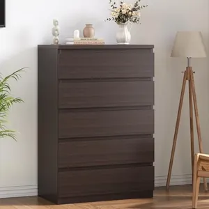 Modern Brown 5 Drawer Dresser for Bedroom