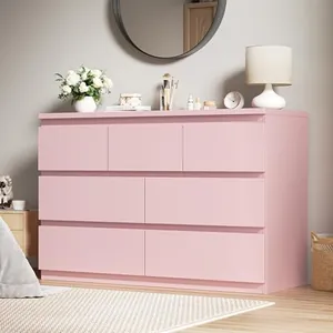Modern Pink 7 Drawer Dresser for Bedroom