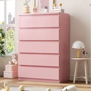Pink 5 Drawer Dresser for Bedroom