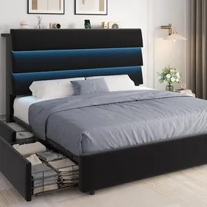 Queen Size Bed Frame with 2 Flexible Storage Drawers