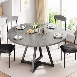 Round Dining Table with Pedestal Metal Frame