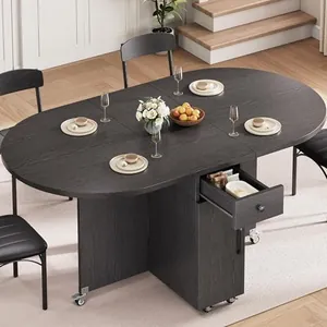 Round Folding Dining Table for 4, Black