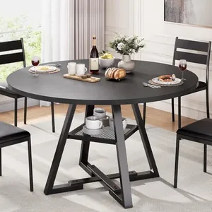 Round Pedestal Dining Table for 4, Black