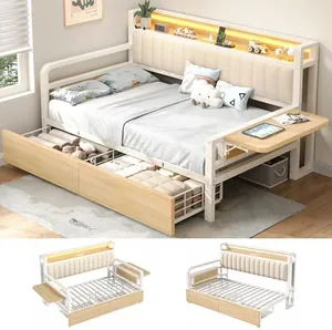 Twin Corner Bed Frame with Storage Drawers and LED Light