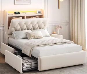 Twin LED Velvet Bed Frame with 2 Storage Drawers&Hidden Headb…